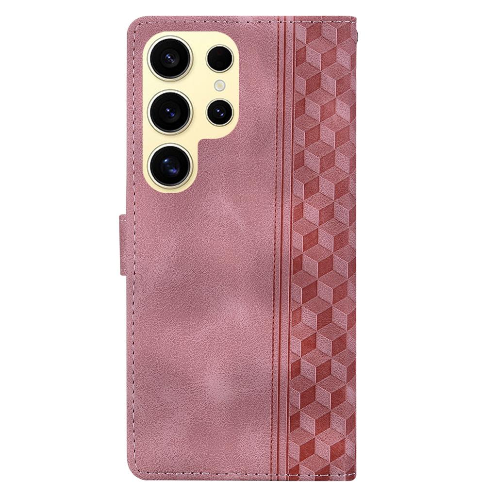 For Samsung Galaxy S25 Ultra Leather Case Imprinted Checkered Pattern Wallet Stand Flip Phone Cover