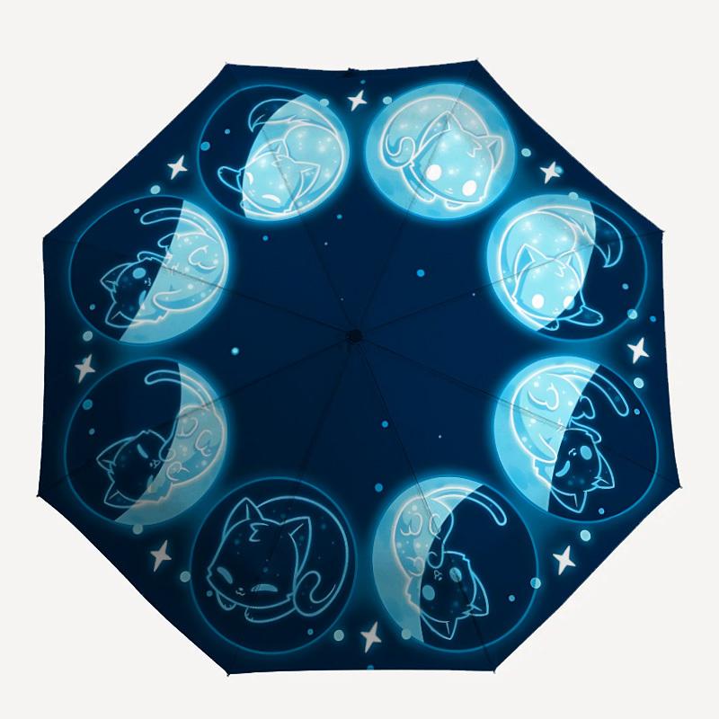 1pc Moon Phase Cat Automatic Open/close Folding Umbrella, Compact Portable Travel Umbrella, Perfect Birthday/Christmas, Cute Umbrella, Durab