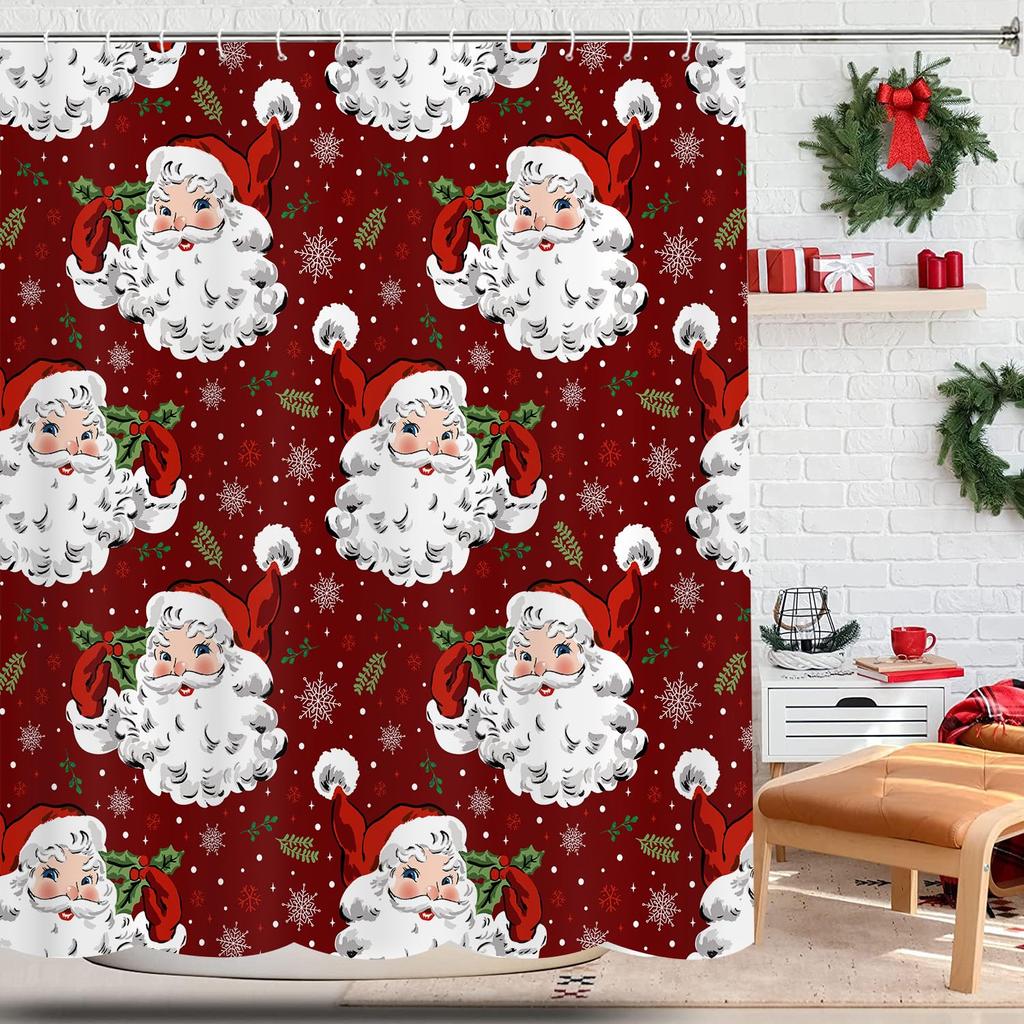 Christmas Santa Claus Shower Curtain Merry Christmas Shower Curtain Washable Fabric Shower Curtain Funny Winter Bathroom Decor
