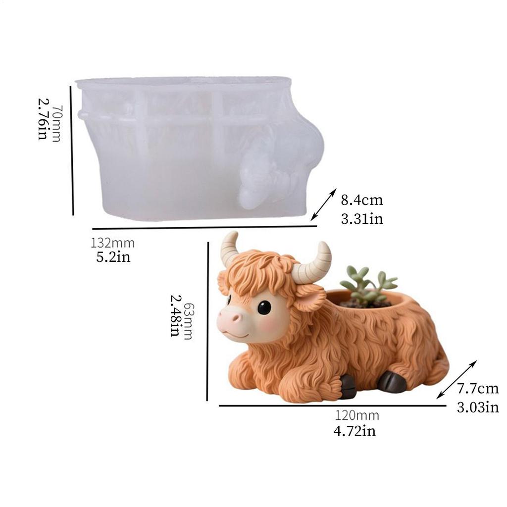 3D Highland Cow Candle Silicone Mold Cute Animal Resin Mold 3D Cute Ornament Lying Down Mold for Flower Pots Candle Jars