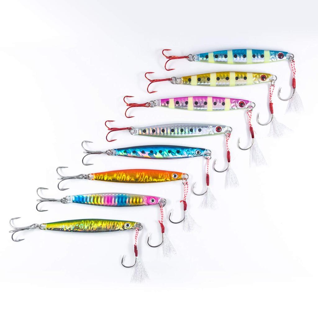 Olerud Fishing Tackle Metal Jig Set Jig 150g with Assist Silver Hooks Hidden Red Suitable for All Sea Spanish and Yellowtail (8 Colors) "Metal F"