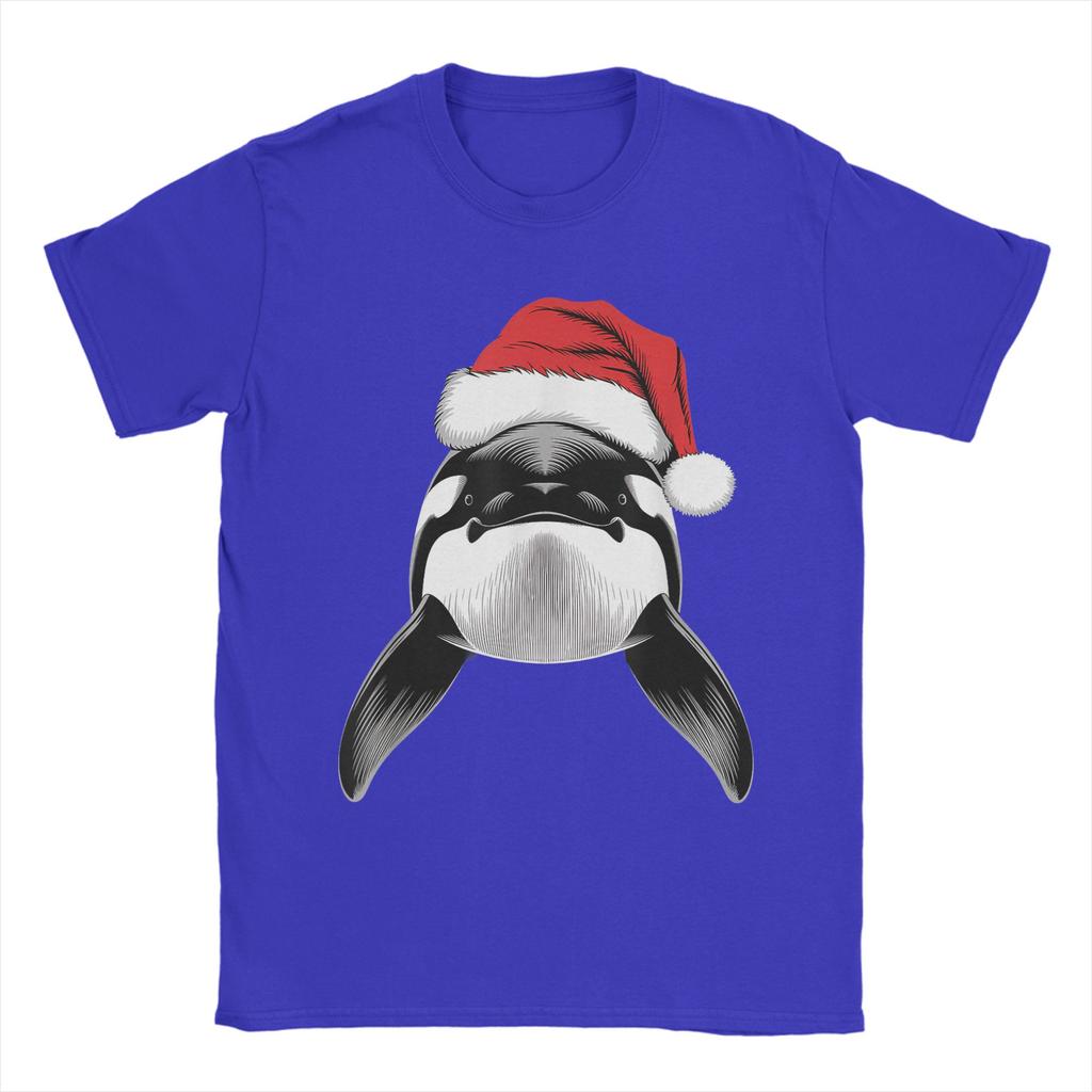 Joyful Orca Santa on Orca Christmas Men's T Shirts  Funny Tees Short Sleeve Crew Neck T-Shirts Cotton Summer Clothing