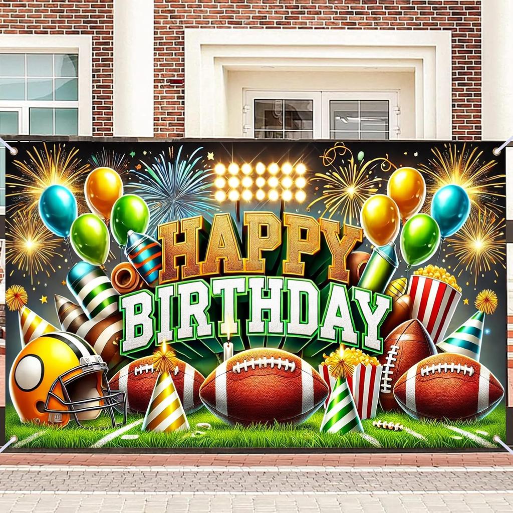 Glowing Soccer Happy Birthday Banner, Large Sports Backdrop for Outdoor Indoor Party Photo Booth