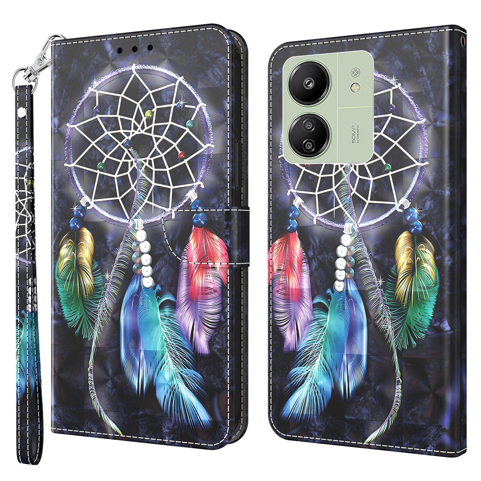 

For Xiaomi Redmi 13C 4G/13C 5G/Poco C65 4G/Poco M6 5G/13R 5G Magnetic Phone Case 3D Pattern Printing Wallet Cover Dream Catcher