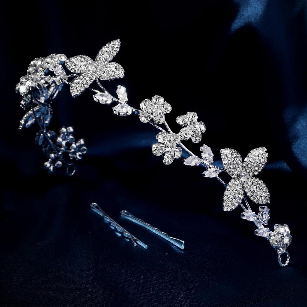 Hochwertiges Braut-Strass-Blatt-Stirnband mit Zirkonia-Einlage