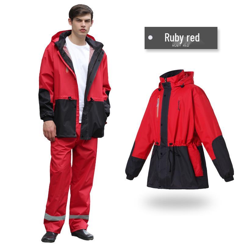 

Чоловічий та жіночий світловідбиваючий двошаровий велосипедний дощовик та штани XL червоний