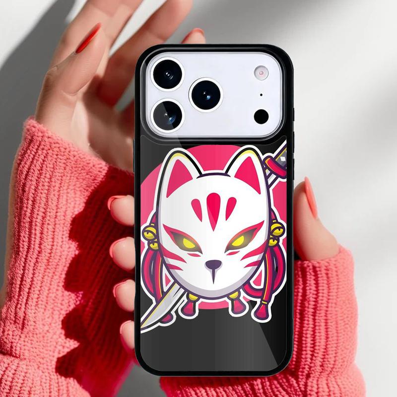 Japanese Kitsune Fox Mask Phone Case for iPhone 17 16 15 14 13 Pro Max Back Cover for 12 11 Pro Coque