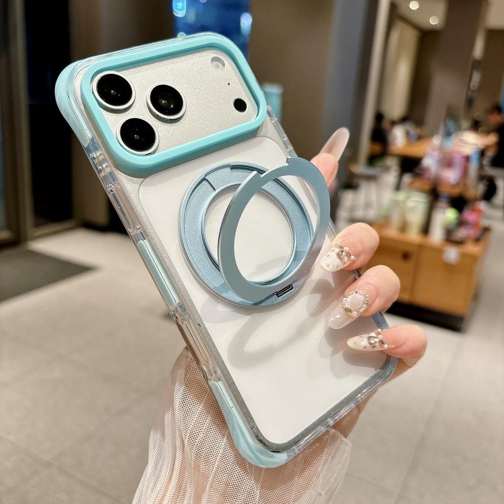 New four-corner airbag ice crystal rotating magnetic suction bracket iPhone 17Pro mobile phone case acrylic apple 16 case