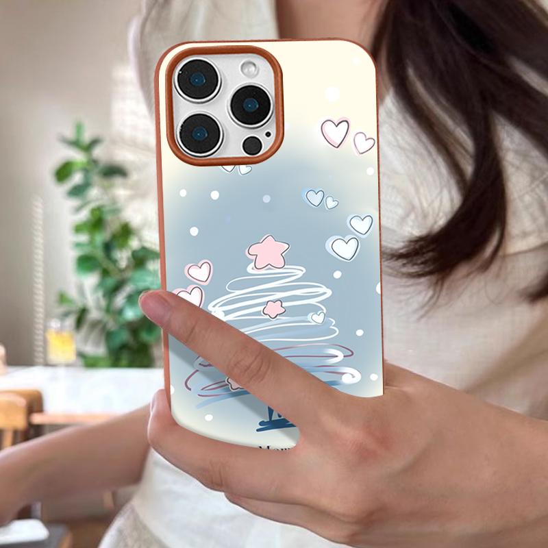 Blue Line Chirstmas Tree Design Shockproof Case for iPhone 17 16 15 14 Pro Max 13 Air - Flexible TPU Cover with Leather Texture