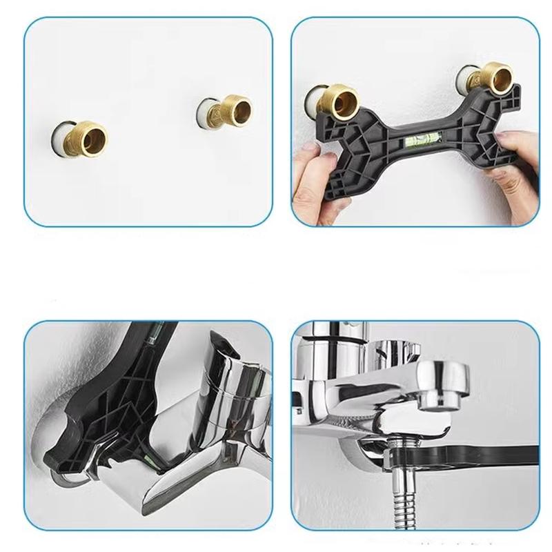 Dual Headed Wrench with Level Multifunctional Manual Tap Spanner Plumbing Tool for Household Faucet Pipe Toilet Repair