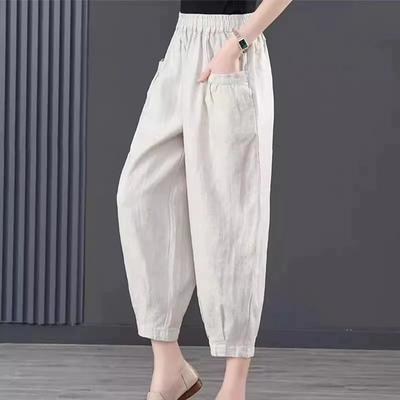 Women Summer Simplicity Loose Elegant Solid Color High Waist Appear Thin Wide Leg Women Clothes Casual All-match Cropped Pants
