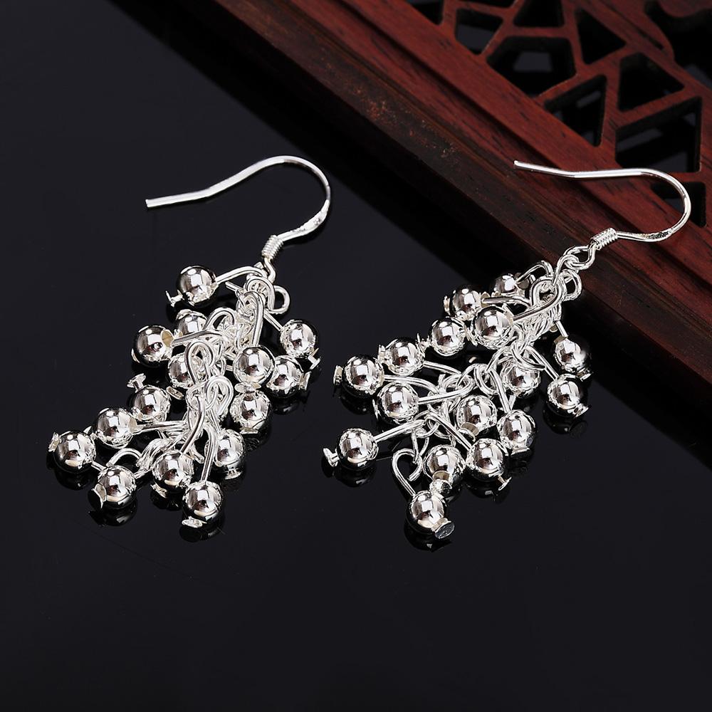 925 Sterling Silver Smooth Grape Bead Ball Earrings, Fashionable Wedding Jewelry
