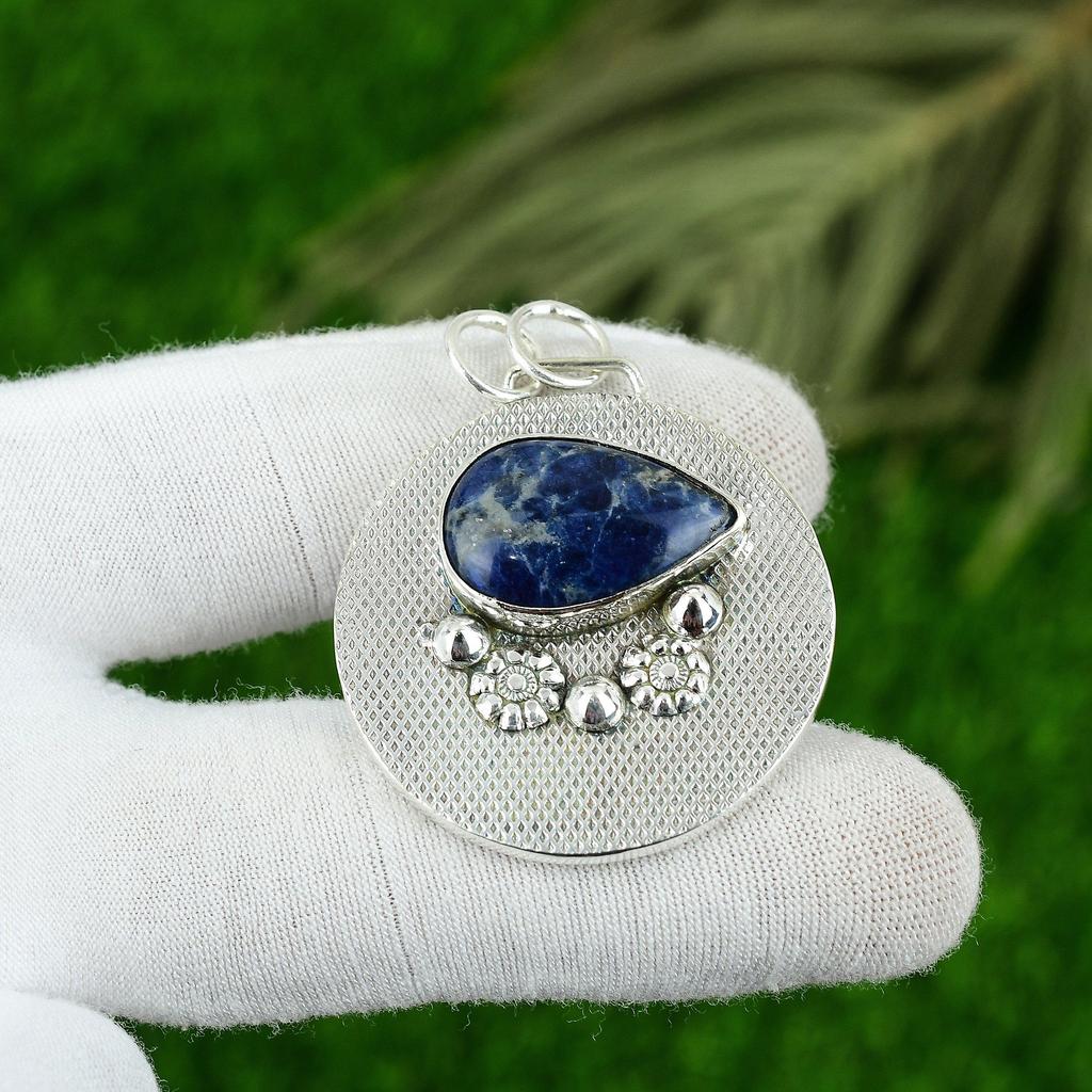 Naturlig Sodalit Ädelsten Indiska Smycken 925 Sterlingsilver Hänge För Kvinnor