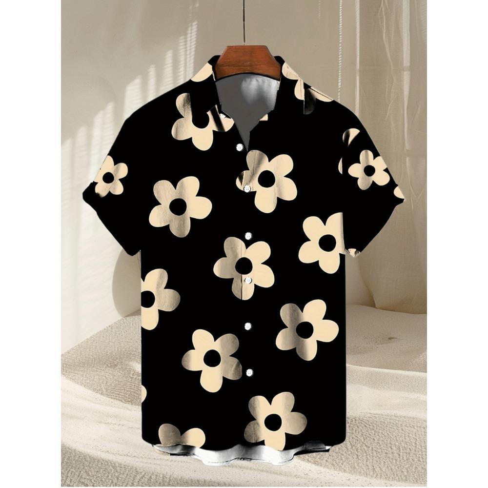 Blumen 3D-gedrucktes Hawaiihemd Sommer Strandurlaub Lässige Herren Kurzarm Tops Tägliche Mode Locker Übergroß Revershemd L gray