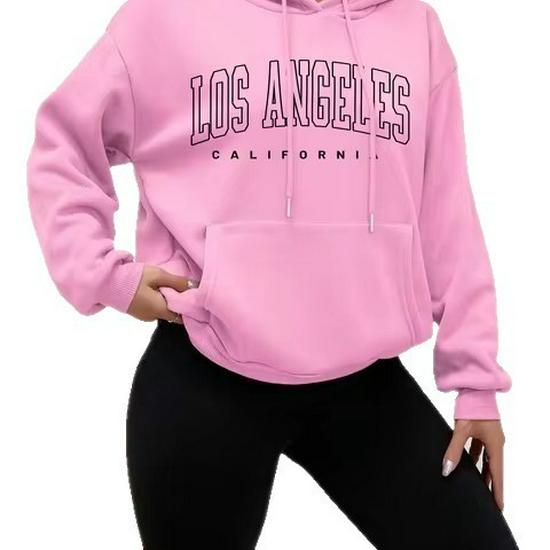 Women's Hooded Sweatshirt: 2026 Autumn Loose Fit with Printed Pockets and Fleece Jacket