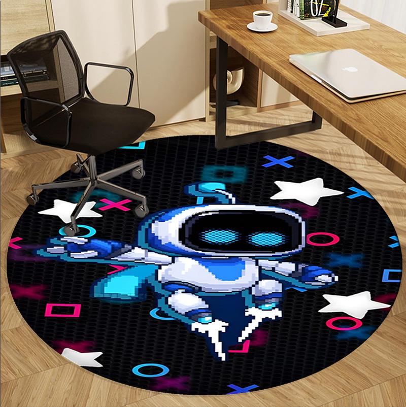 Cosmic Bot Crew Pattern Round Rug, Indoor/Outdoor Mat, for Picnic, Gameroom, Bedroom, Office, Living Room, Home Decor Carpet, Birthday Gift