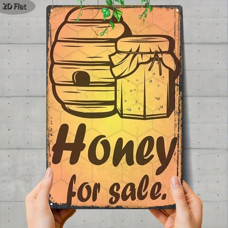 Vintage Bees & Honey Metal Tin Sign for Kitchen Farm Interior Decor