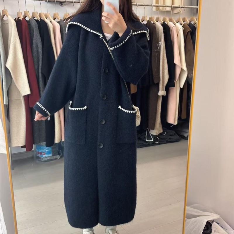 Casaco Cardigan de Malha com Capuz Oversized Feminino Longo Aconchegante Estilo College Jaqueta Suéter Inverno