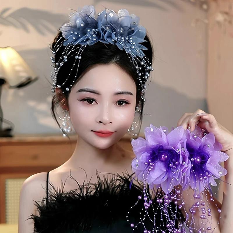 Presilha de Cabelo de Flor Versátil Borla de Paetês Presilha Tubarão Para Mulheres Meninas Retrô Garra de Cabelo Acessórios de Cabelo de Flor Elegantes Presente