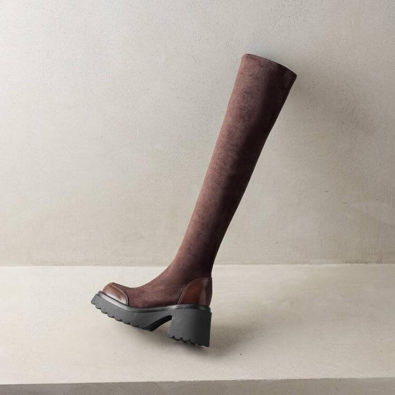 New stretch women's over-knee boots high heel comfortable thick-soled suede women's boots autumn and winter large size leather boots Martin boots wome