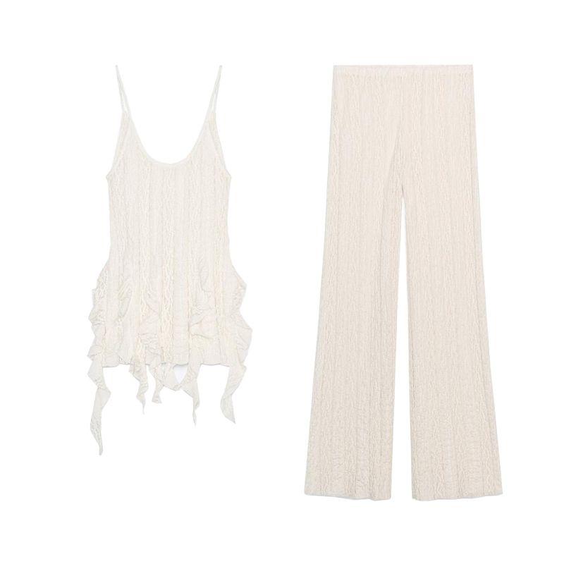 Summer Hem Pointed Embellishment Lace Decorative Texture Tops 2298191 Minimalist Casual Pants 2298192