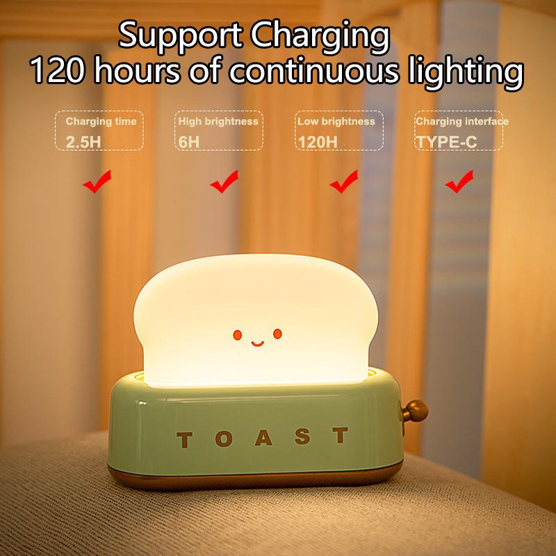 Pâine Toast Lumină de masă Pâine de pâine Lumină de noapte Creativă USB reîncărcabilă LED Lampă Decor vacanță Dormitor pentru bebeluși pentru cadou de zi de naștere