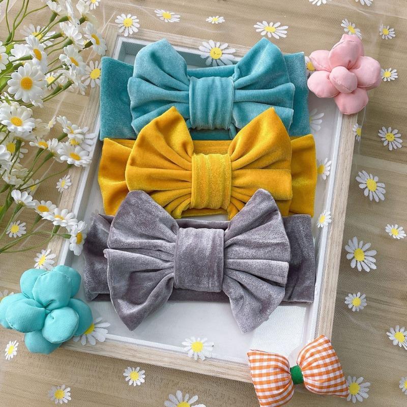 New 3pcs set, children's headband, baby golden velvet bow wide headscarf, baby headband.
