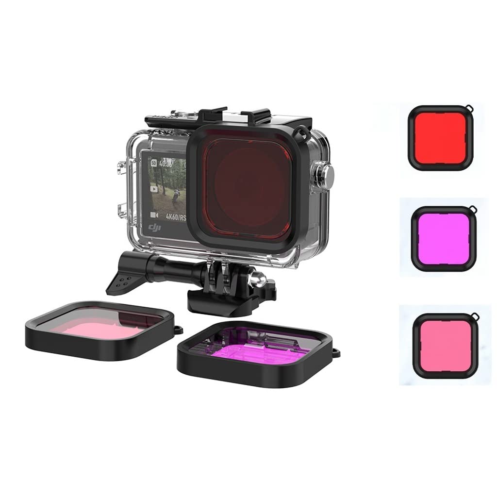 

MAXOLA Waterproof Case for DJI Underwater Diving 3 IN 1 Filter Colors Red Pink Waterproof Depth 45M Set Case 3 IN 1 Action5/4/3, (3 Purple) (Combo