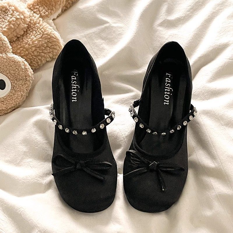 Daily design sense rhinestone word with Mary Jane shoes spring and autumn princess style bow shoes