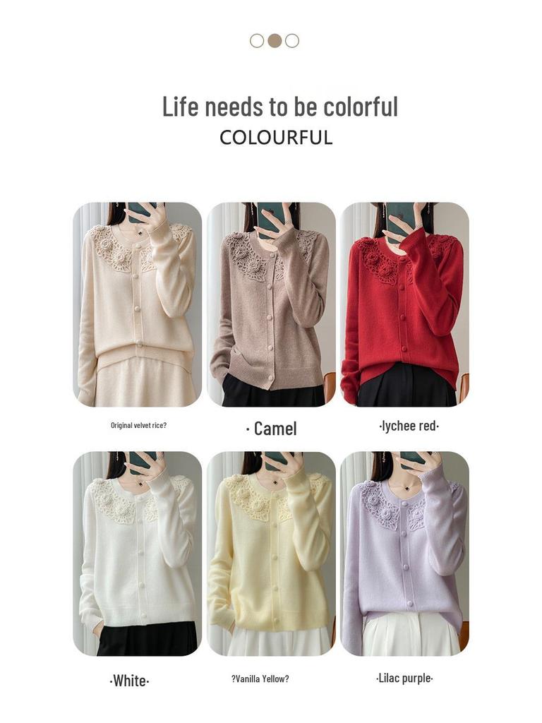 Women's Short Wool Embroidered Cardigan Sweater - 2025 Autumn Collection