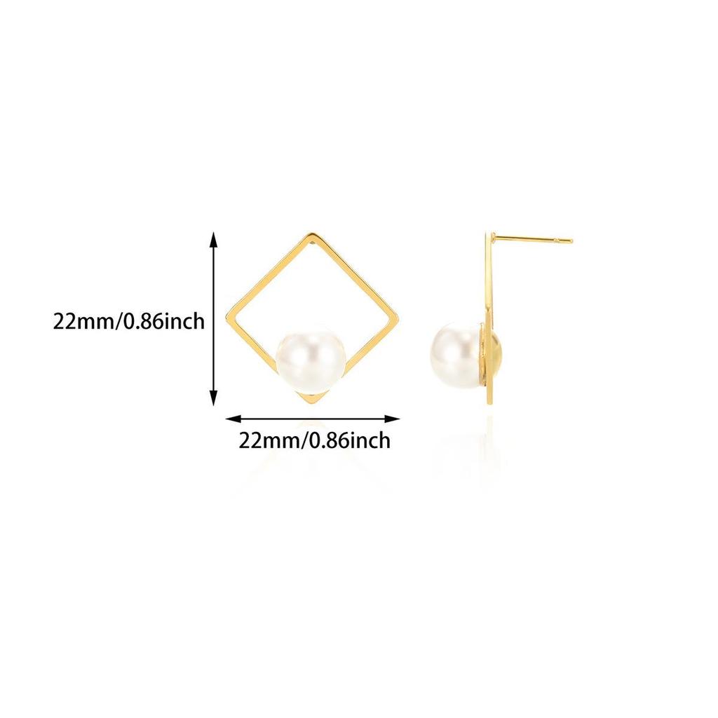 Cross Retro Pearl Temperament Earrings - 18K Gold Plated Stainless Steel with Diamond Inlaid Mother-of-Pearl Heart Bow Design