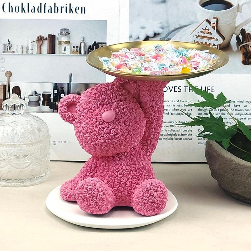 Creative Light Luxury Violent Rose Bear Ornament Storage Tray Living Room Bedroom Wine Cabinet Decoration Luxury Ornament