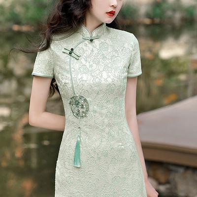 Verbessertes A-Seiten-Spitzenkleid für Damen, tägliches, lässiges, kurzes Cheongsam-Kleid
