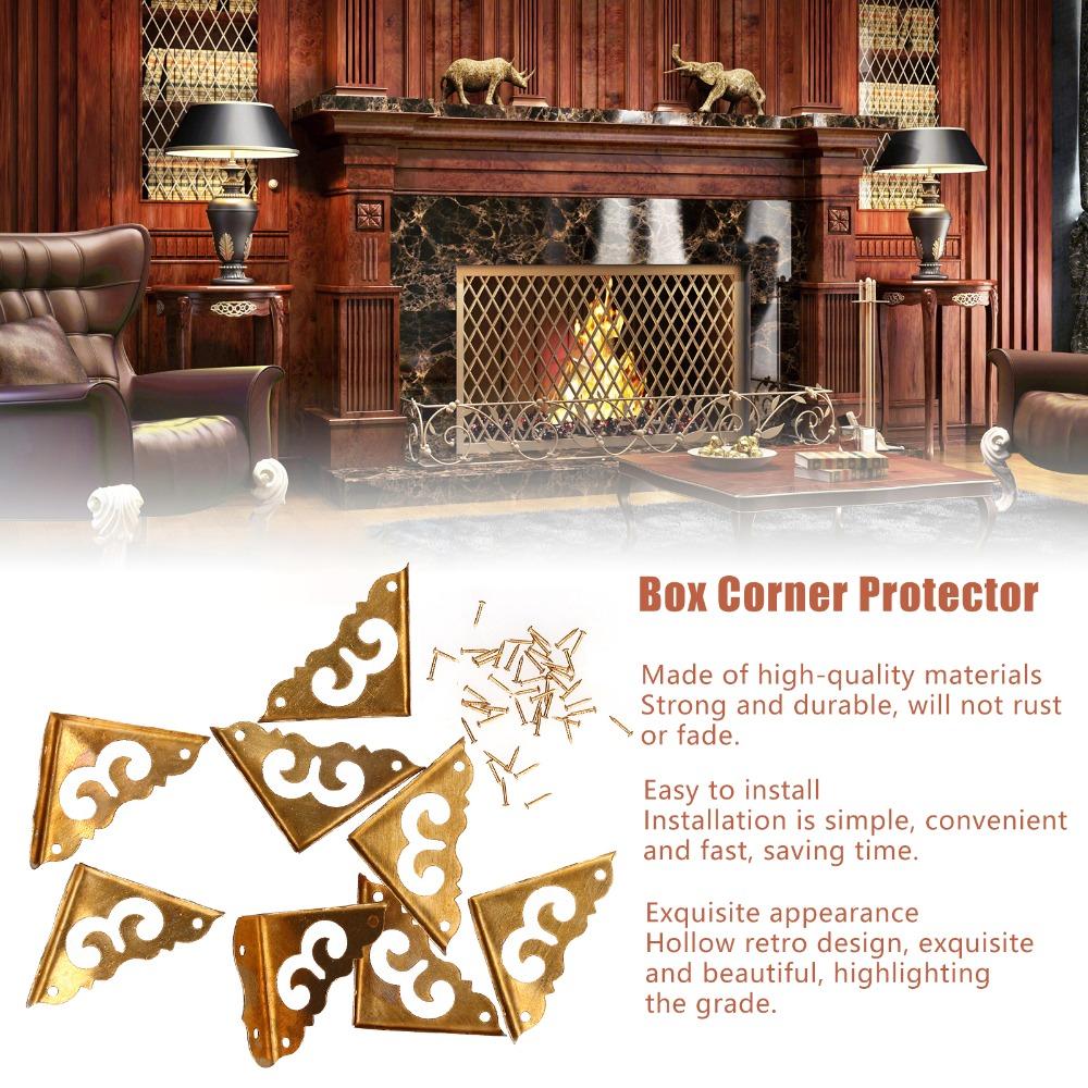 8pcs 1.2in Box Corner Protector Brass Table Corner Guard Vintage Short Side Corner Guard  Cabinet