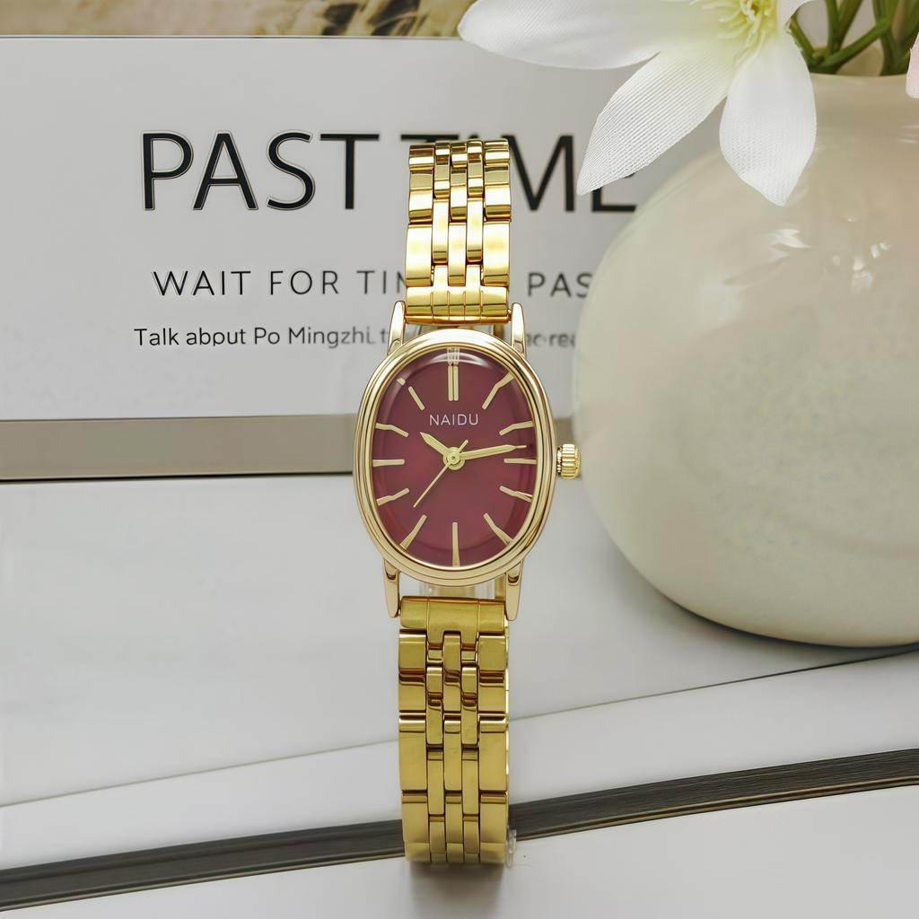 Vintage Style Fashion Oval Dial Quartz Watch Steel Strap Pointer Digital Wristwatch Women Clock