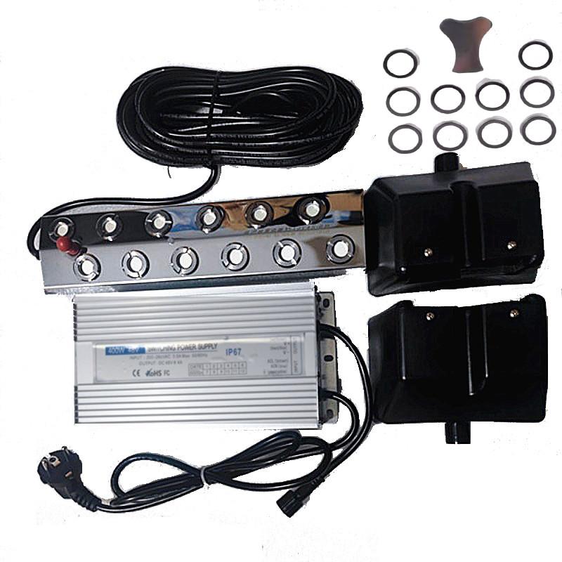 DC48V 12-Kopf-Luftbefeuchter mit 10 m Kabellänge, einschließlich wasserdichtem 110 V/220 V-Netzteil, industrieller Nebelhersteller