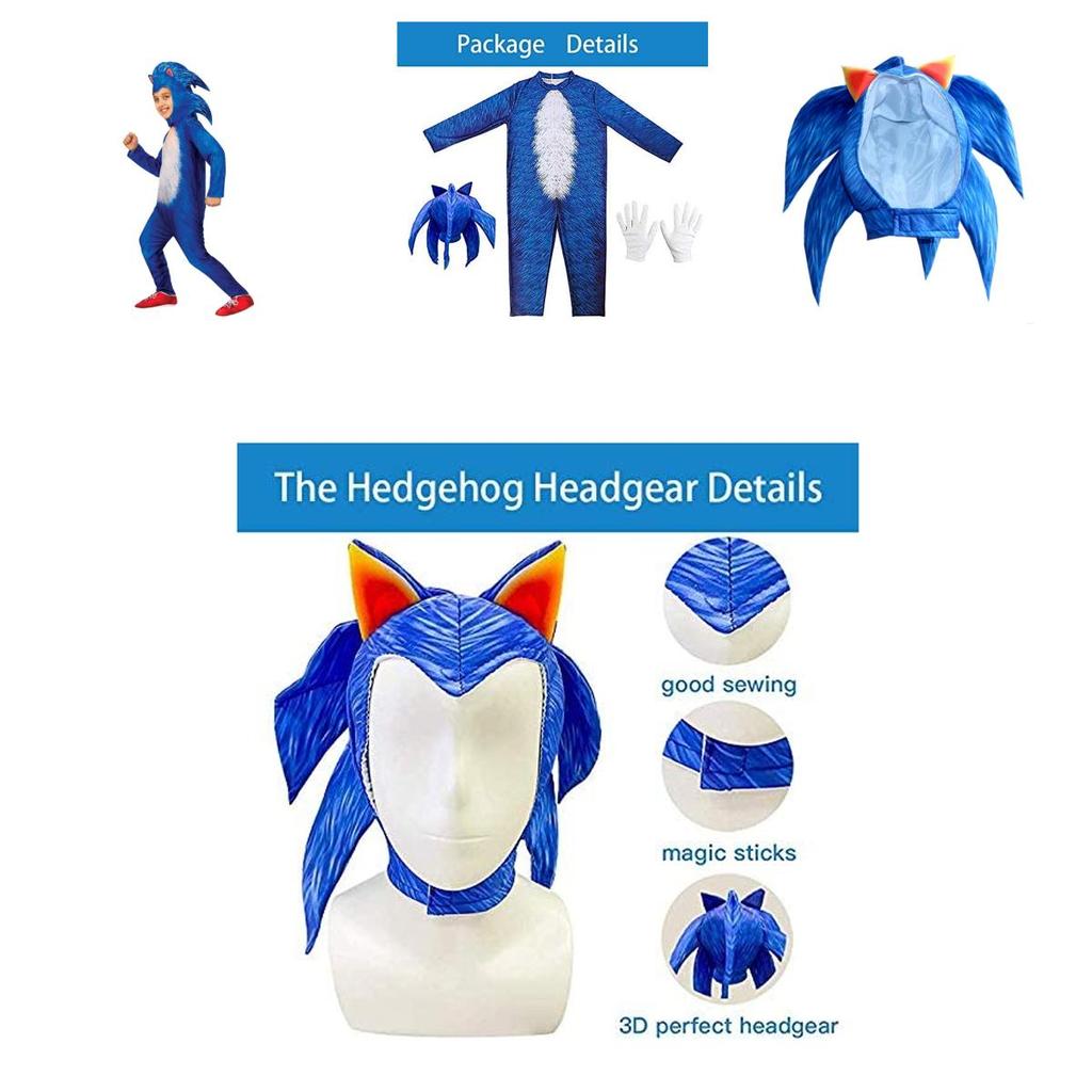 Sonic The Hedgehog Child's Deluxe Costume Jumpsuit For Halloween Cosplay