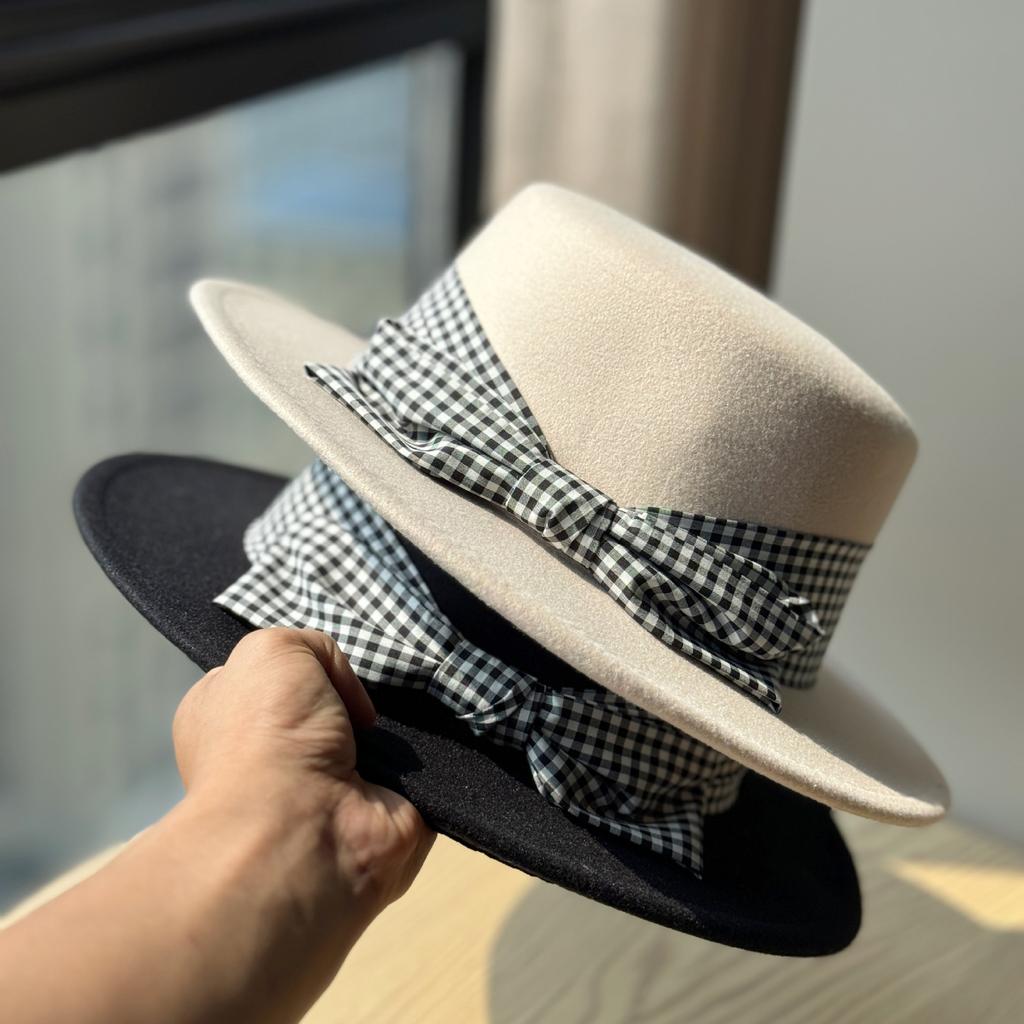 New Light Luxury Fashionable and Elegant Bow Plaid Fisherman Hat for Women in Autumn and Winter Woolen Hepburn Style Fashionable Top Hat for Women