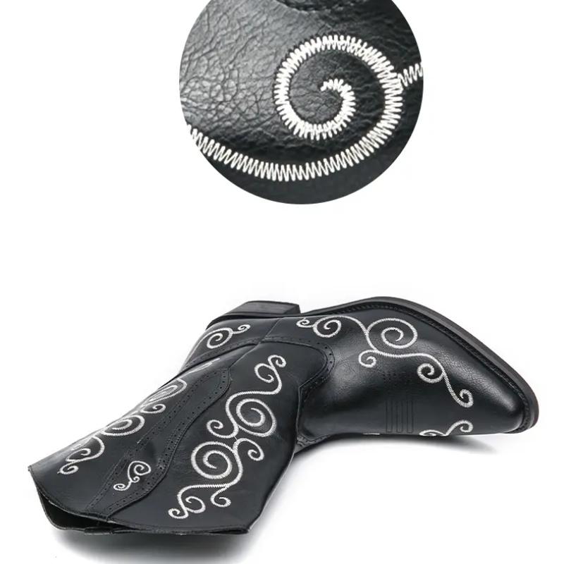 Hand Embroidered Western Cowboy Boots Men's Boots Western Cowboy Boots  Embroidered Sleeve Boots Retro Square Boots