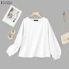 ZANZEA Women Casual Round Neck Solid Color Loose Long Sleeve Blouse