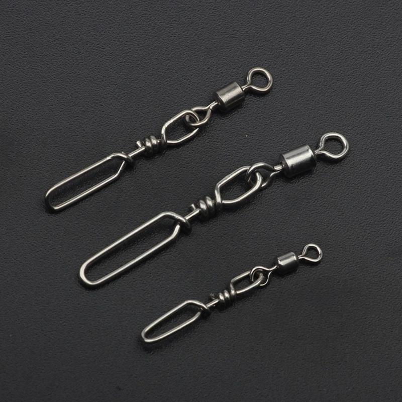 10Pcs Highly Strength Rolling Ball Bearing Snap Fishing Barrels Swivels Baits Connectors Clip for Saltwater Freshwater