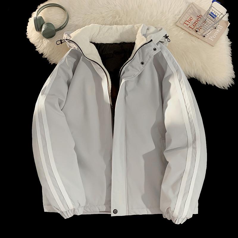 

2025 winter hooded loose and versatile windproof and cold cotton-padded clothes for men and women hooded solid color couple cotton-padded clothes S