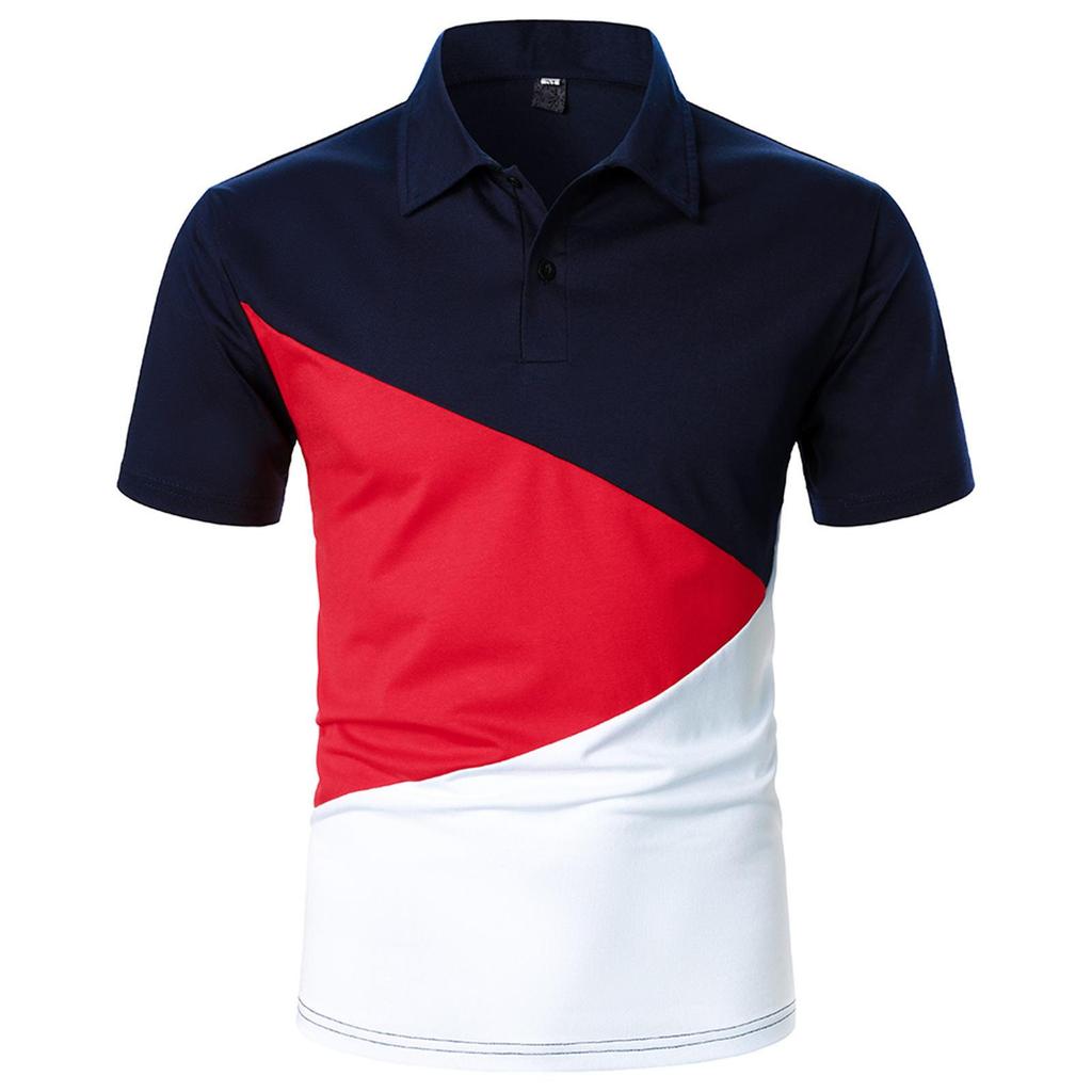 Digital 3D Printed Men'S Polo Shirt Men'S Casual Splicing Color Short Sleeve Shirt