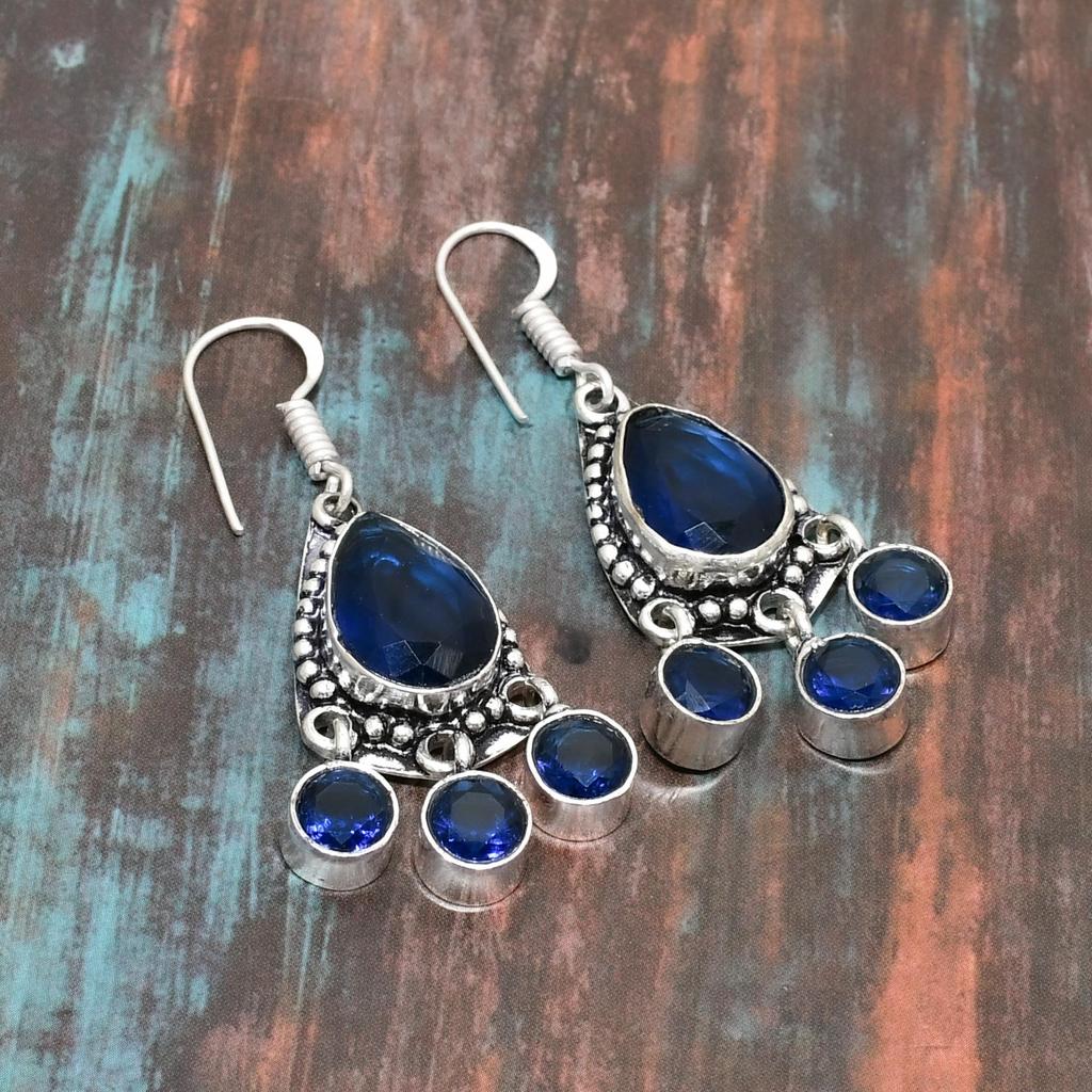 London Blue Topaz, Gemstone Handmade 925 Sterling Silver Jewelry Earring For Her