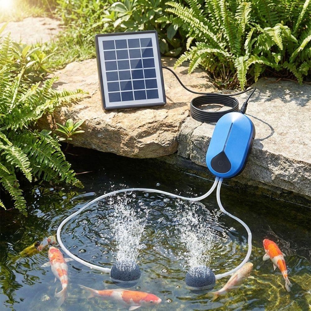 with Air Hose Bubble Stone Solar Powered Oxygen Pump Pond Aerator Horticultural Water Circulation