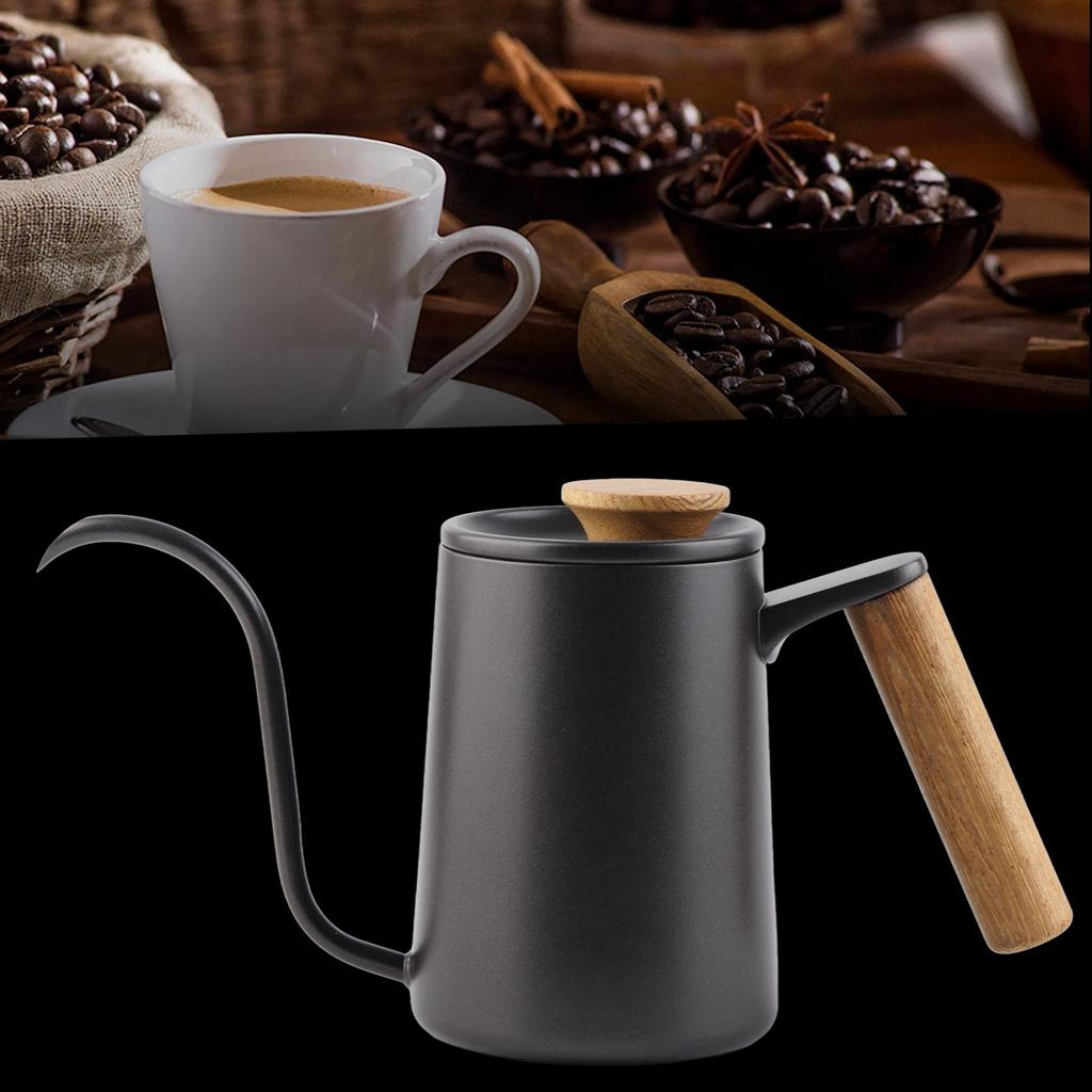 600 ml Mode Handtag i Rostfritt Stål Drip Kaffekanna Svanhals Pip Vattenkokare;Svart: