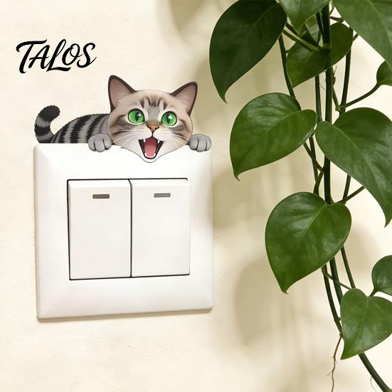 Light Switch Plate Stickers, Cartoon Animal Cute Cat Decor, Waterproof Removable Switch Stickers for Light Switch, Wall Outlets, Bedroom, Living