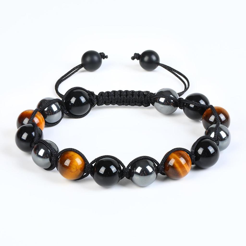 Tiger Eye, Green Pine Cat's Eye, Red Pattern Obsidian, and Green Ghost Natural Stone Woven Bracelet