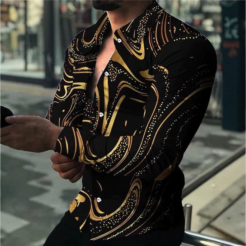 Men's Fashion Flame 3D Print Long Sleeve Shirts Turn Down Collar Button Up Party Streetwear Camisa Masculina Casual Blouse
