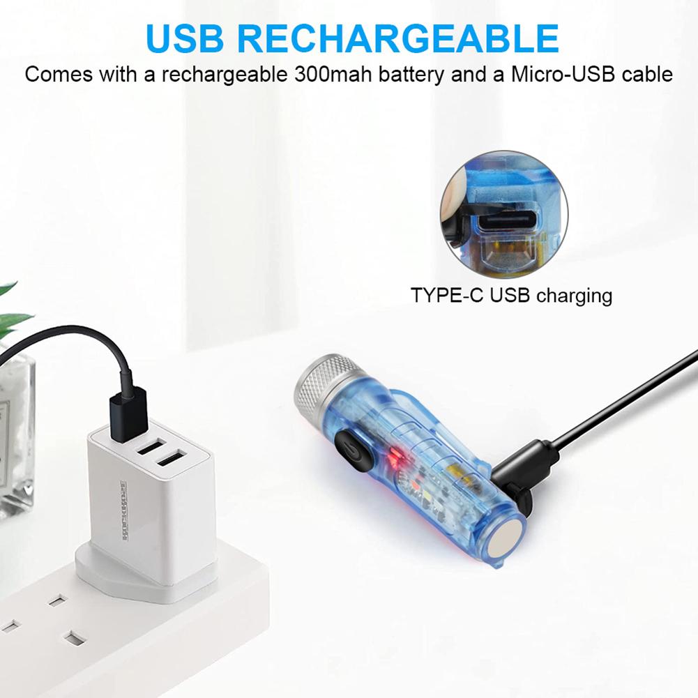 Mini Multitool Camping Survival Light USB Rechargeable LED Flashlight Keychain Pocket Torch Lamp Outdoor Emergency Gadgets